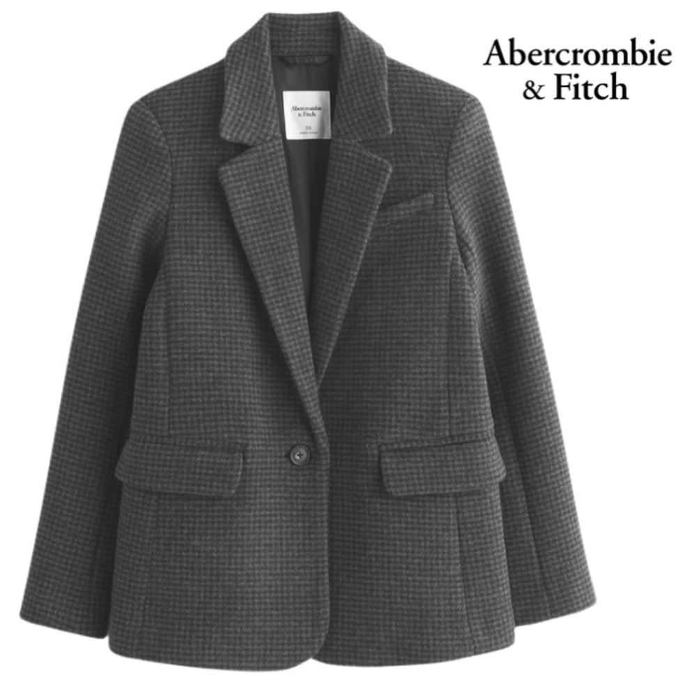 Abercrombie & Fitch Women’s Wool Blend Houndstooth Blazer - Gray/Black - Size M